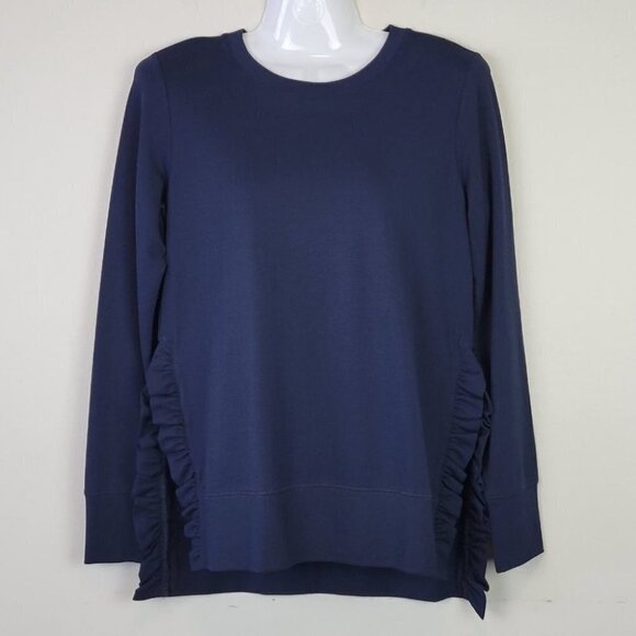 STELLA & Dot Long Sleeve Top Ruffle Side Slit Blue S - Picture 10 of 10